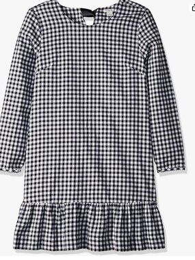 J. Crew Black and White Gingham Flannel Ruffle-Hem Girls Dress